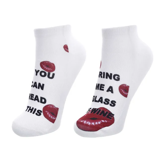 1 Pairs IF YOU CAN READ THIS Socks Women Funny White Low Cut Ankle Socks Hot Sale 2017 Bring Me A Glass Of Wine