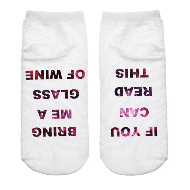 1 Pairs IF YOU CAN READ THIS Socks Women Funny White Low Cut Ankle Socks Hot Sale 2017 Bring Me A Glass Of Wine