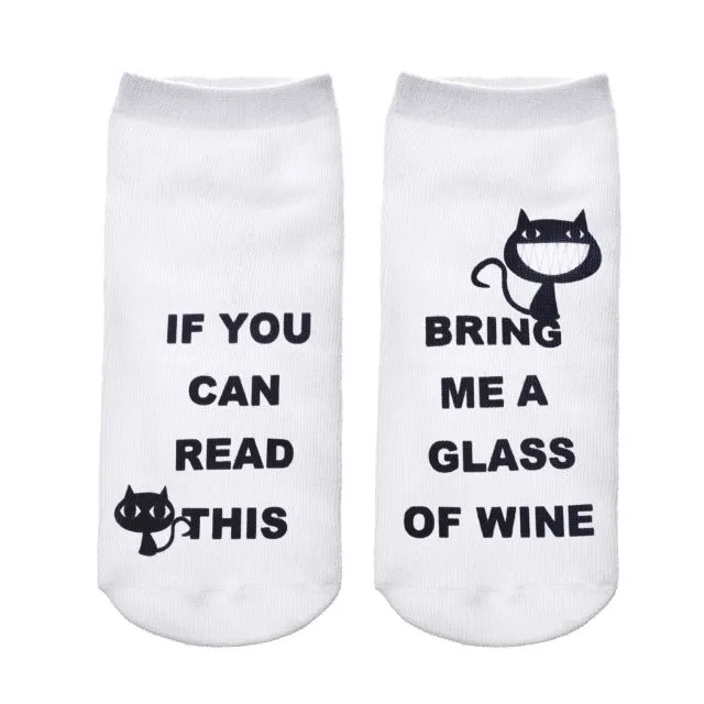 1 Pairs IF YOU CAN READ THIS Socks Women Funny White Low Cut Ankle Socks Hot Sale 2017 Bring Me A Glass Of Wine