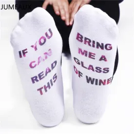 1 Pairs IF YOU CAN READ THIS Socks Women Funny White Low Cut Ankle Socks Hot Sale 2017 Bring Me A Glass Of Wine