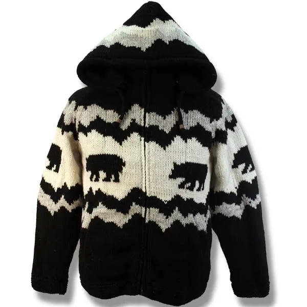 100% Wool Jacket with Bear/ Zip Off Hood with Fleece lining for men and women. Handmade in Nepal.