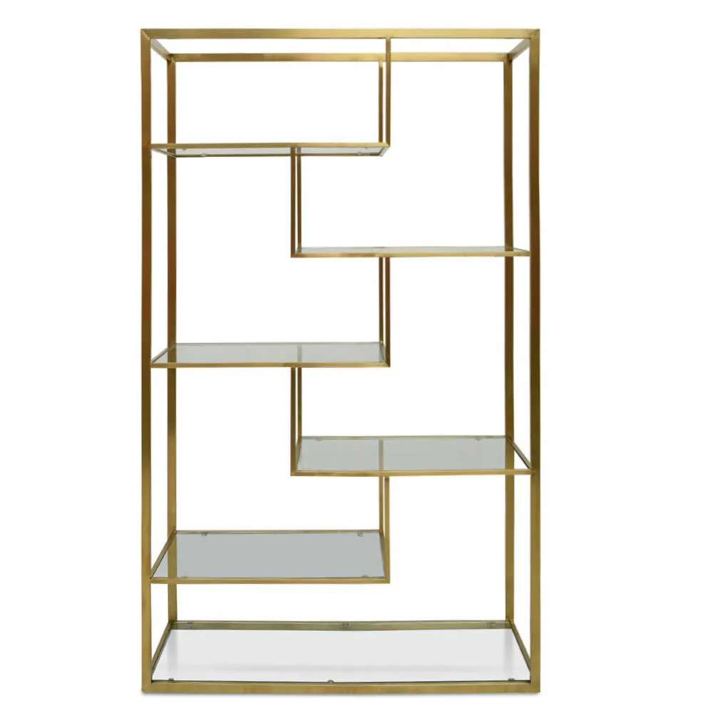 1.2m Glass Shelving Unit - Gold Frame