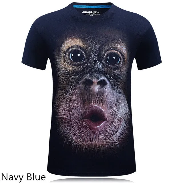 2016 summer Men's brand clothing O-Neck short sleeve animal T-shirt gas monkey/lion 3D Digital Printed T shirt Homme large size