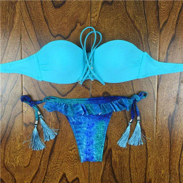 2017 Brazilian Bikini Women Crochet Lace Swimsuit Sexy Bathing Suit Swimwear Bandeau Bikinis Set Biquine Maillot De Bain