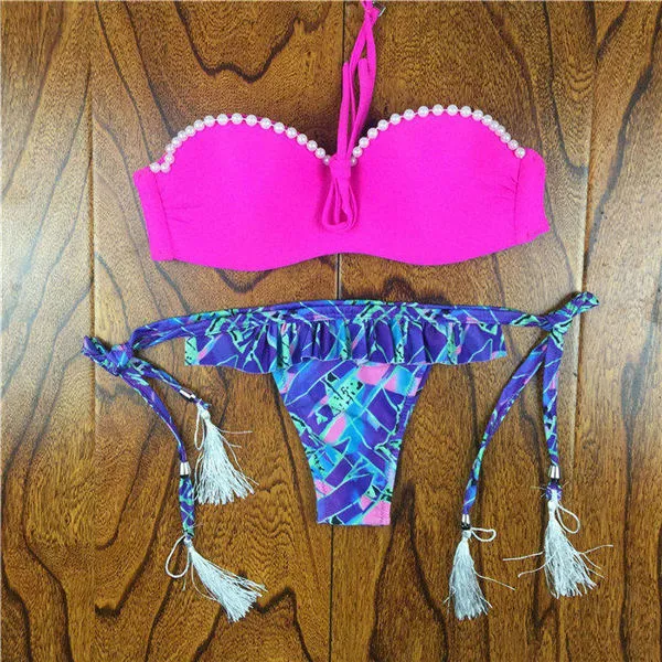 2017 Brazilian Bikini Women Crochet Lace Swimsuit Sexy Bathing Suit Swimwear Bandeau Bikinis Set Biquine Maillot De Bain