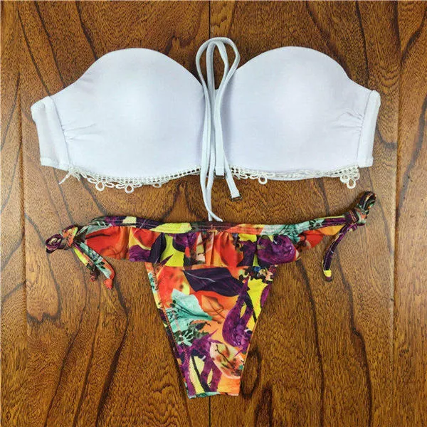 2017 Brazilian Bikini Women Crochet Lace Swimsuit Sexy Bathing Suit Swimwear Bandeau Bikinis Set Biquine Maillot De Bain