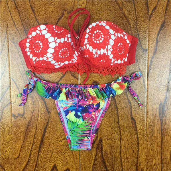 2017 Brazilian Bikini Women Crochet Lace Swimsuit Sexy Bathing Suit Swimwear Bandeau Bikinis Set Biquine Maillot De Bain