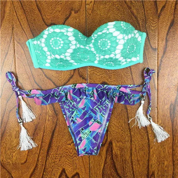 2017 Brazilian Bikini Women Crochet Lace Swimsuit Sexy Bathing Suit Swimwear Bandeau Bikinis Set Biquine Maillot De Bain