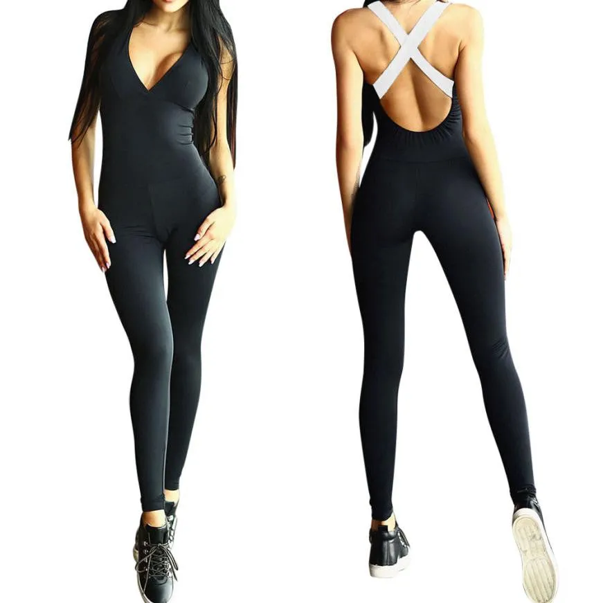 2017 Elasticity Fitness Jumpsuit Women Bandage Backless Sexy Sleeveless Rompers Skinny Bodysuit Fashion Bandage Slim Jumpsuit