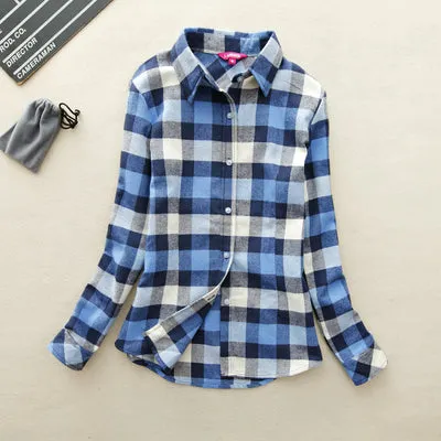 2017 Hot Sale Women Shirts tops new 100% Cotton Plaid Shirt Fashion Female Student Women's Long-sleeve Plus Size Basic Blouses