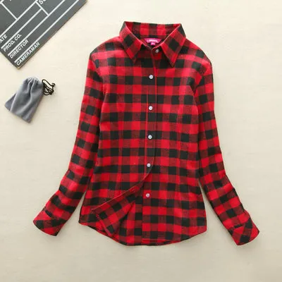 2017 Hot Sale Women Shirts tops new 100% Cotton Plaid Shirt Fashion Female Student Women's Long-sleeve Plus Size Basic Blouses