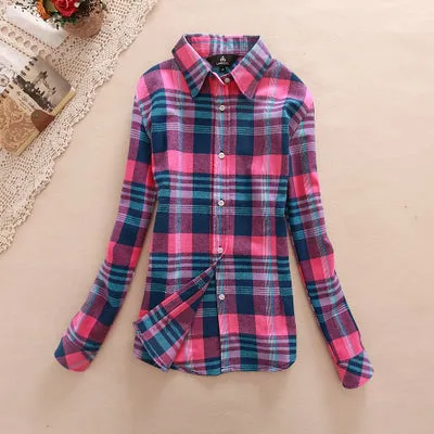 2017 Hot Sale Women Shirts tops new 100% Cotton Plaid Shirt Fashion Female Student Women's Long-sleeve Plus Size Basic Blouses