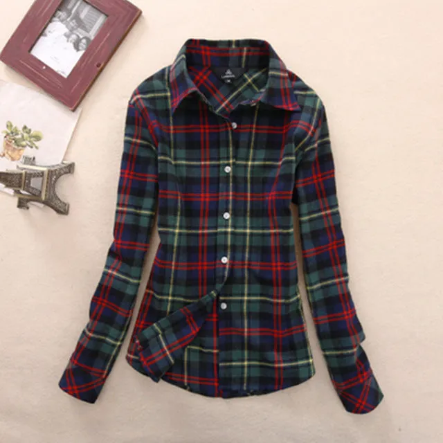 2017 Hot Sale Women Shirts tops new 100% Cotton Plaid Shirt Fashion Female Student Women's Long-sleeve Plus Size Basic Blouses