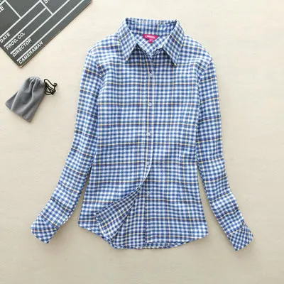 2017 Hot Sale Women Shirts tops new 100% Cotton Plaid Shirt Fashion Female Student Women's Long-sleeve Plus Size Basic Blouses