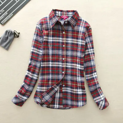 2017 Hot Sale Women Shirts tops new 100% Cotton Plaid Shirt Fashion Female Student Women's Long-sleeve Plus Size Basic Blouses