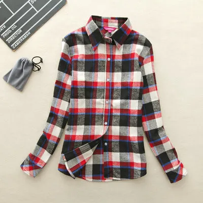 2017 Hot Sale Women Shirts tops new 100% Cotton Plaid Shirt Fashion Female Student Women's Long-sleeve Plus Size Basic Blouses