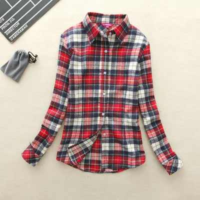 2017 Hot Sale Women Shirts tops new 100% Cotton Plaid Shirt Fashion Female Student Women's Long-sleeve Plus Size Basic Blouses