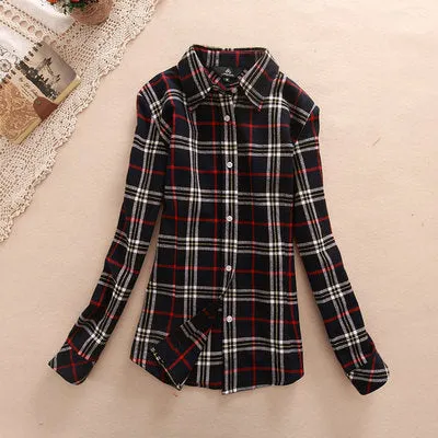 2017 Hot Sale Women Shirts tops new 100% Cotton Plaid Shirt Fashion Female Student Women's Long-sleeve Plus Size Basic Blouses