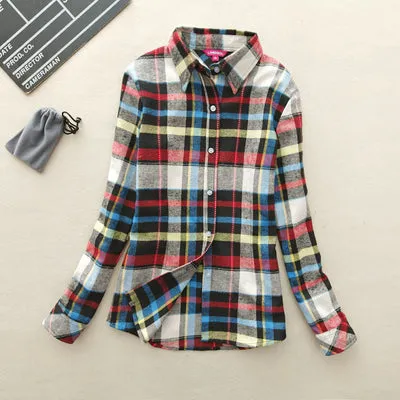 2017 Hot Sale Women Shirts tops new 100% Cotton Plaid Shirt Fashion Female Student Women's Long-sleeve Plus Size Basic Blouses