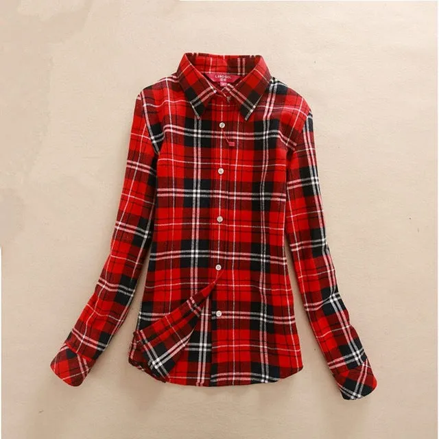 2017 Hot Sale Women Shirts tops new 100% Cotton Plaid Shirt Fashion Female Student Women's Long-sleeve Plus Size Basic Blouses