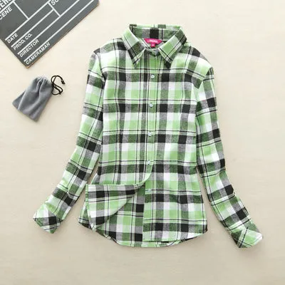 2017 Hot Sale Women Shirts tops new 100% Cotton Plaid Shirt Fashion Female Student Women's Long-sleeve Plus Size Basic Blouses