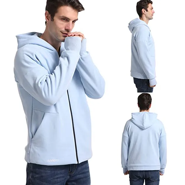 Anniou Unisex Blue and Grey Heated Zip Hoodie