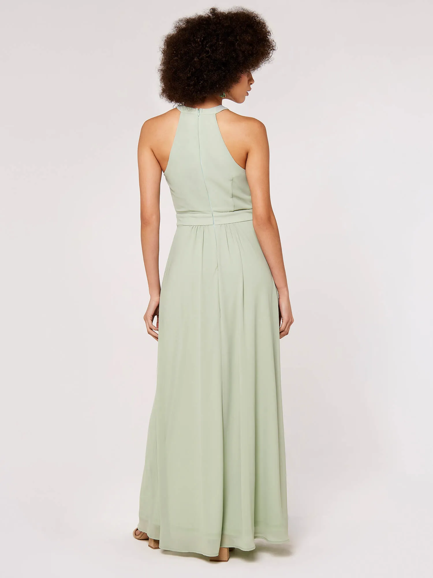 APRICOT - Halter Pleat Chiffon Split Maxi Dress - 712454 - FINAL SALE