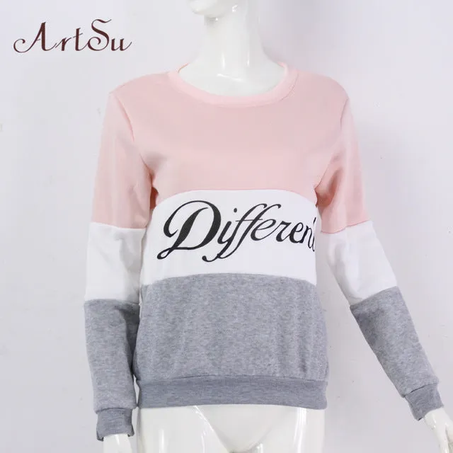 ArtSu 2017 Autumn and winter women fleeve hoodies printed letters tracksuit women's casual sweatshirt hoody sudaderas EPHO80027