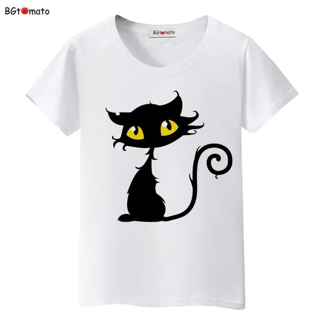 BGtomato Hot sale summer naughty black cat 3D T-shirt women lovely cartoon shirts Good quality original brand tees casual tops