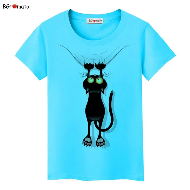 BGtomato Hot sale summer naughty black cat 3D T-shirt women lovely cartoon shirts Good quality original brand tees casual tops