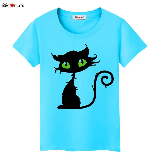 BGtomato Hot sale summer naughty black cat 3D T-shirt women lovely cartoon shirts Good quality original brand tees casual tops