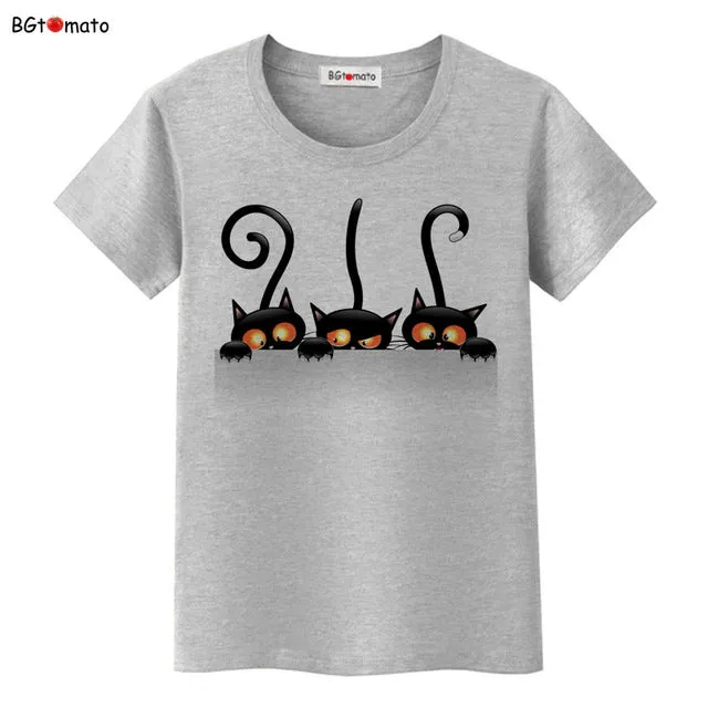 BGtomato Hot sale summer naughty black cat 3D T-shirt women lovely cartoon shirts Good quality original brand tees casual tops