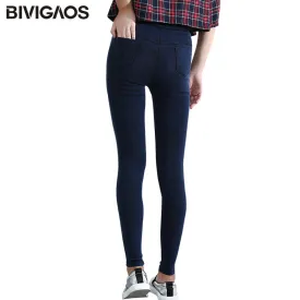 BIVIGAOS Women Jeans Leggings Casual Fashion Skinny Slim Washed Jeggings Thin High Elastic Denim Legging Pencil Pants For Women