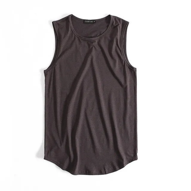 Brand Men Summer Hip Hop Long Tank Tops Men's White Black Tee Tops Vest Fashion Sleeveless Cotton Solid Undershirts Male Tanks