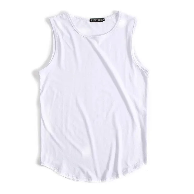 Brand Men Summer Hip Hop Long Tank Tops Men's White Black Tee Tops Vest Fashion Sleeveless Cotton Solid Undershirts Male Tanks