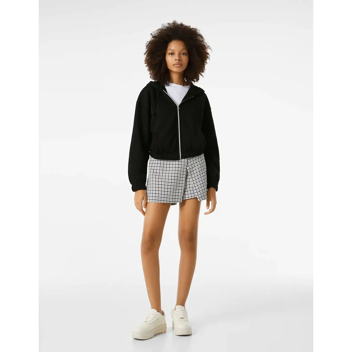 Bsk Black Cropped Zip Up Hoodie