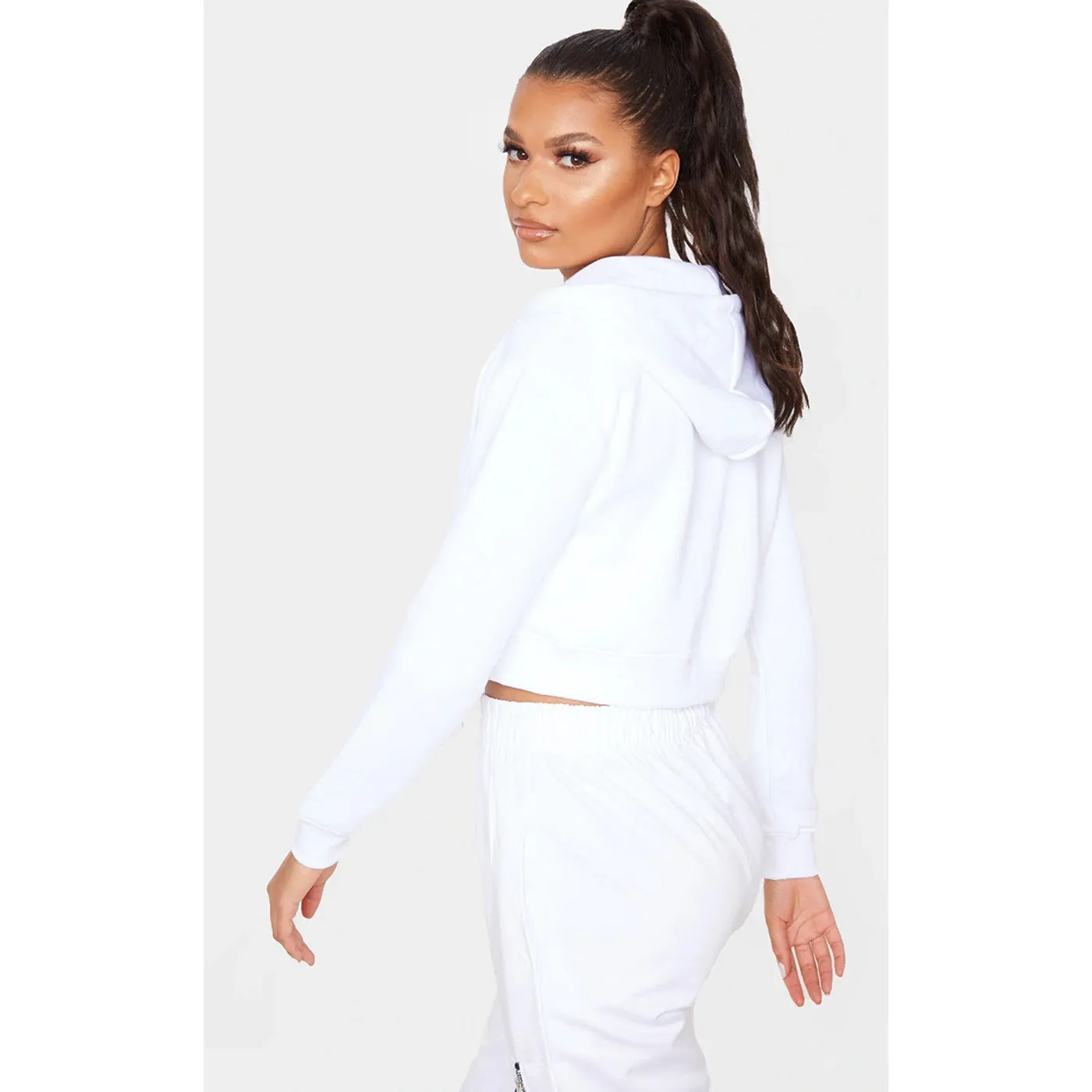 BSK Cropped Hoodie in White