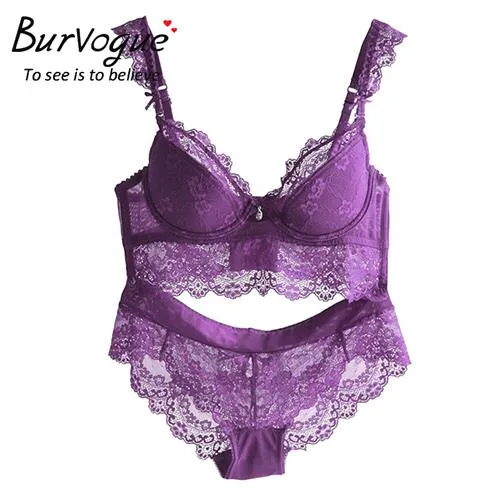 Burvogue New Lace Lingerie Bra Set Women Sexy Bra Set Push Up Bras Underwear Sets Plus size Adjustable Bras and Panties Set