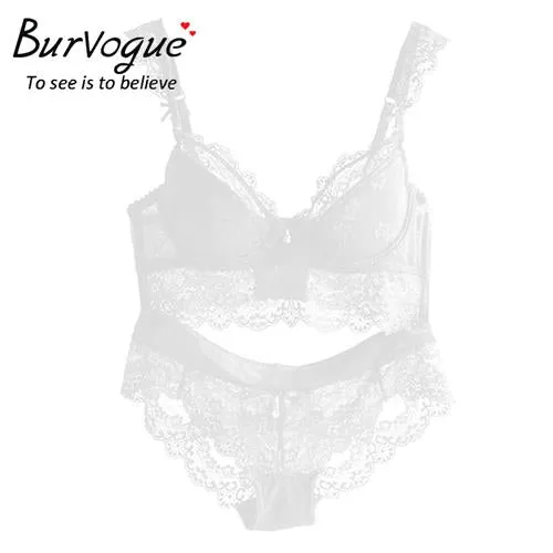 Burvogue New Lace Lingerie Bra Set Women Sexy Bra Set Push Up Bras Underwear Sets Plus size Adjustable Bras and Panties Set