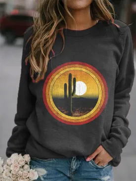 Cactus In the Sunset Printed Pullover Sweatshirt