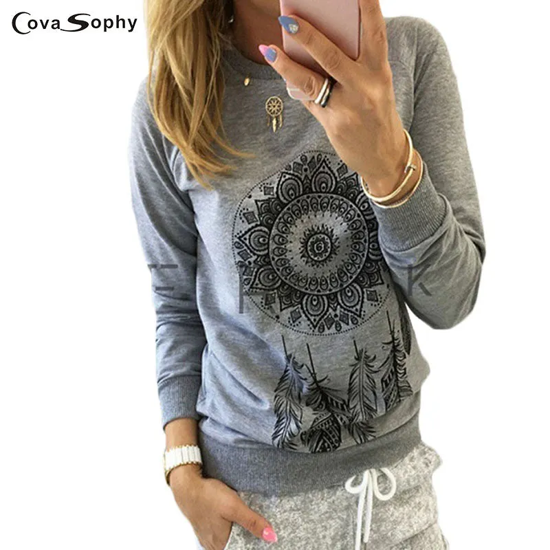 Cova Sophy Women Pullovers Sweatershirt O-neck Long Sleeve Autumn Shirt Fashion Casual Female Hoodies Plus Size