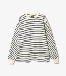 Crew Neck Long Sleeve T-Shirt – White/Navy Stripe