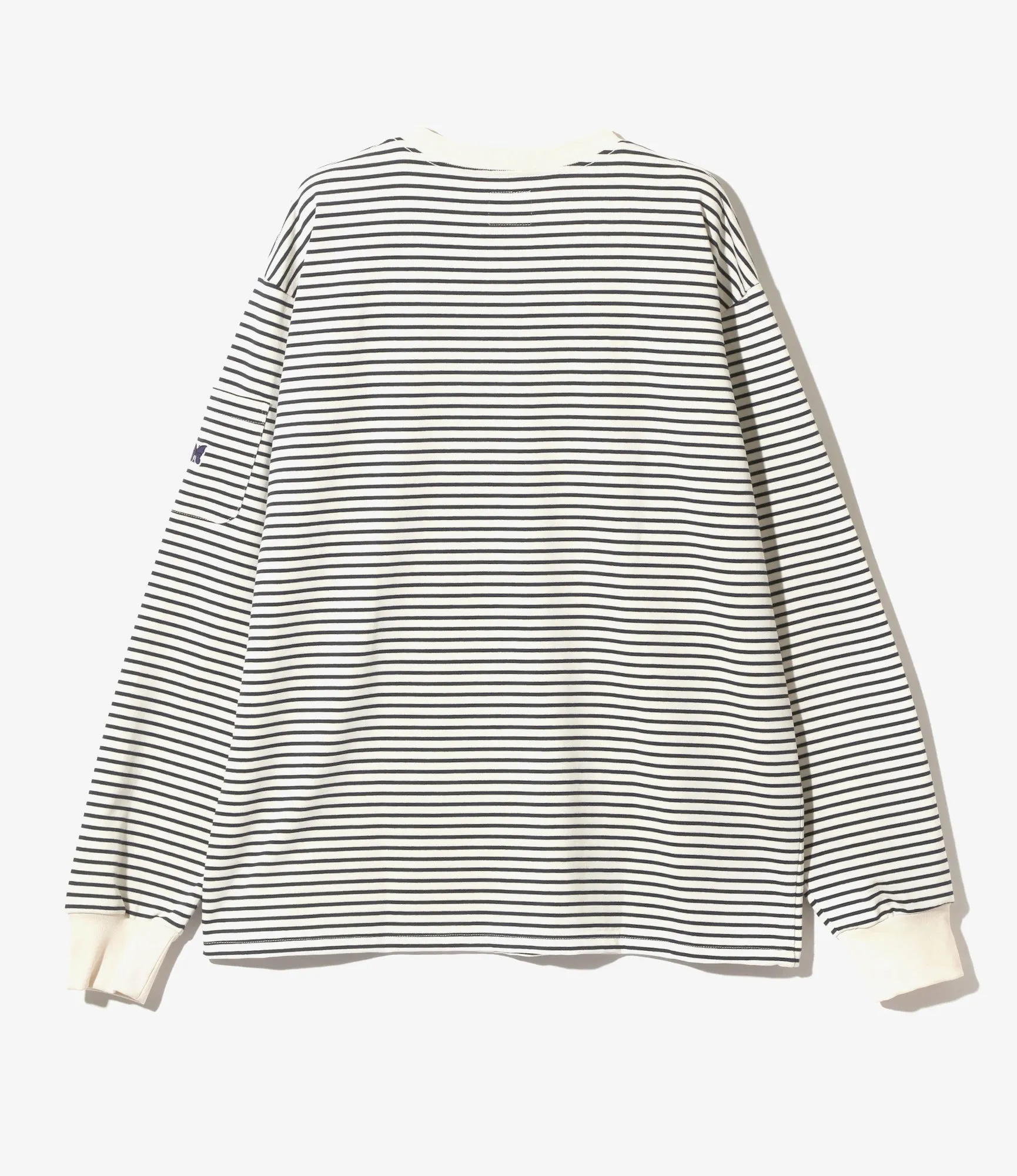 Crew Neck Long Sleeve T-Shirt – White/Navy Stripe