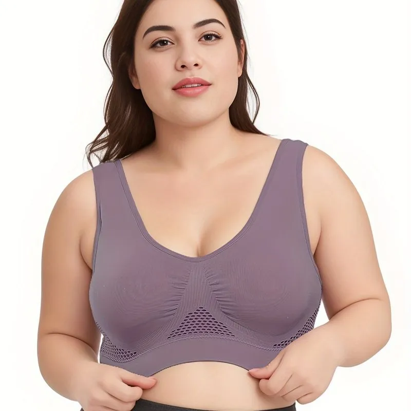 Curve Seamless Padded Sports Bras for Women, Plus Size High Stretch Breathable Support