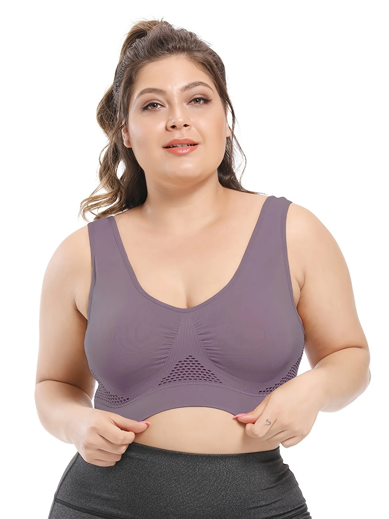 Curve Seamless Padded Sports Bras for Women, Plus Size High Stretch Breathable Support