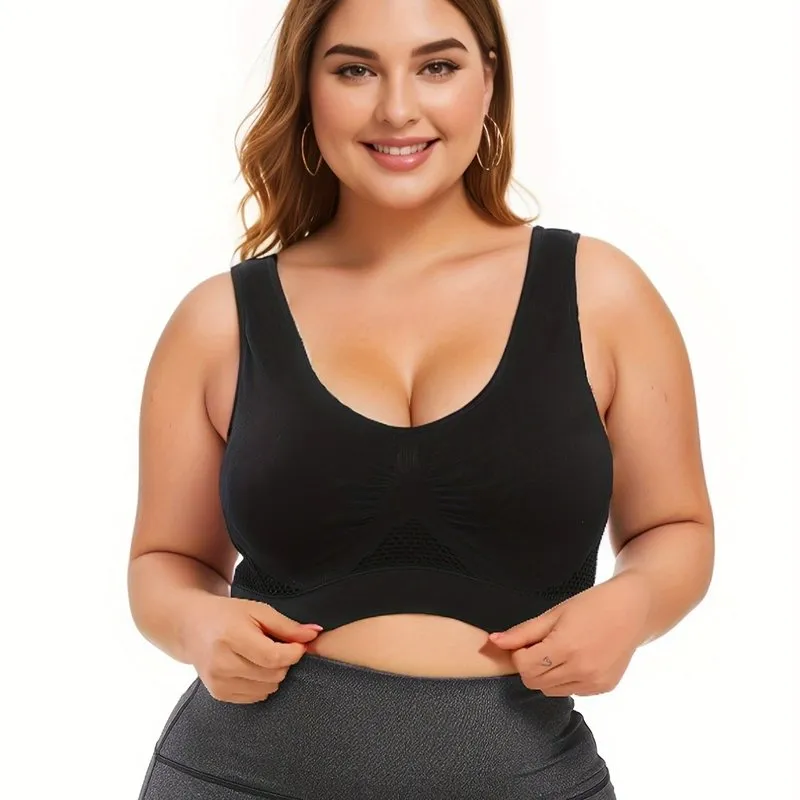 Curve Seamless Padded Sports Bras for Women, Plus Size High Stretch Breathable Support