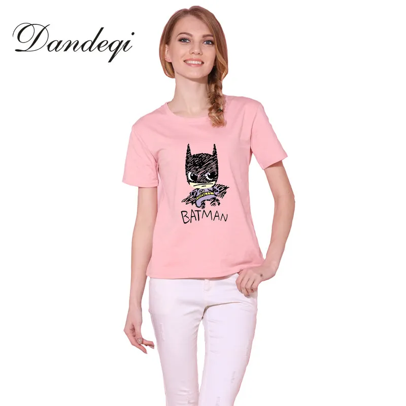 Dandeqi Blusa Sale Summer Style Women T-shirt Batman Printed Tees Quality Super Hero Basic Harajuku Cotton Bottoming Tops