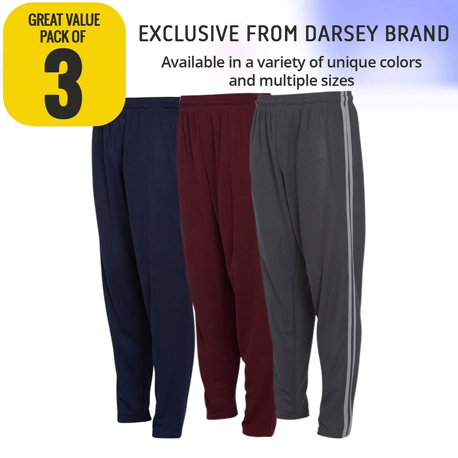 DARESAY Active Pants for Men- Quick-Dry Joggers with Two Side Pockets, Athletic, Casual, Active Clothes for Men, 3-Pack.