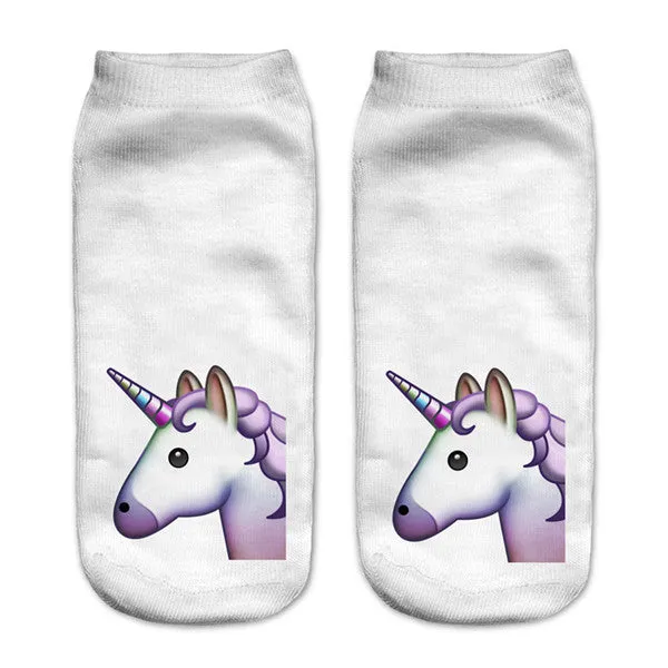 emoji unicorn funny socks Hot Sale 3d Printed womens socks low cut ankle short  spaort socks