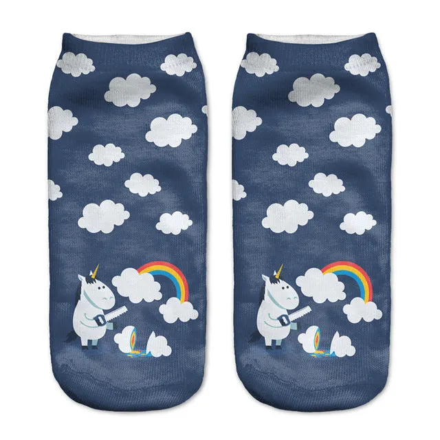 emoji unicorn funny socks Hot Sale 3d Printed womens socks low cut ankle short  spaort socks